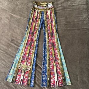 IPNG Women’s NWT Floral Flare Pants Striped and Embellished SZ Small Boho Style